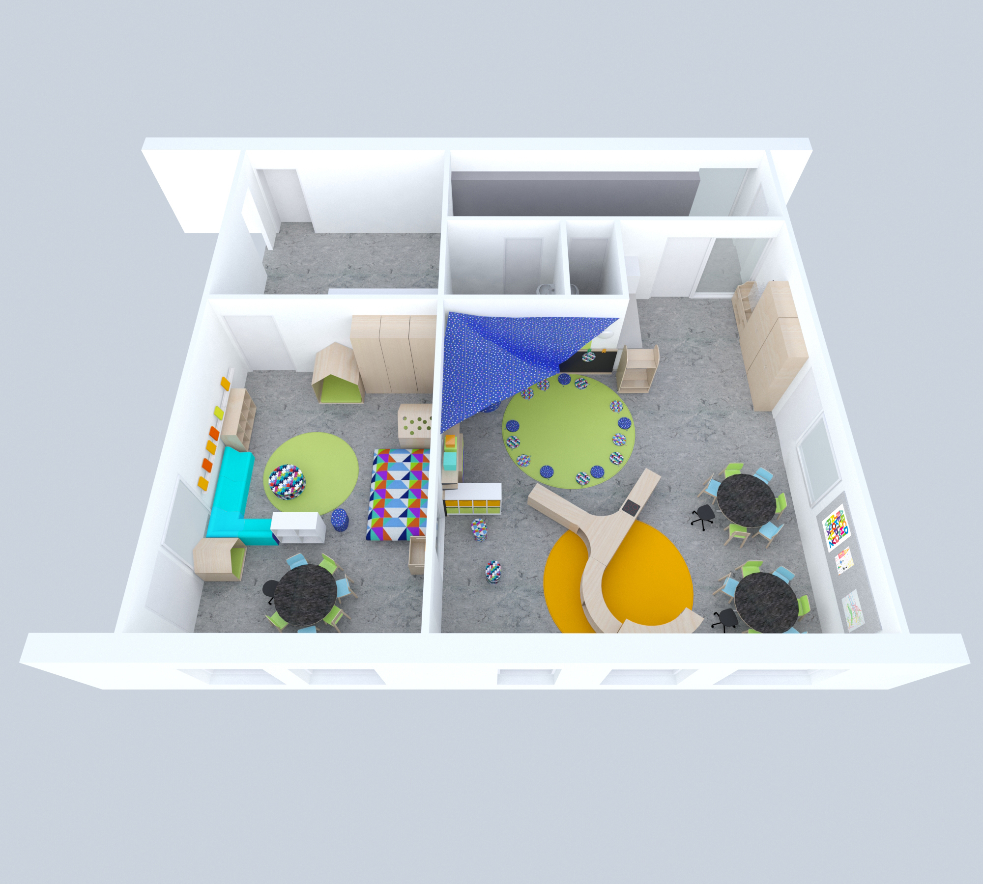 Overview of interior of pre-school, by Marta Florensa